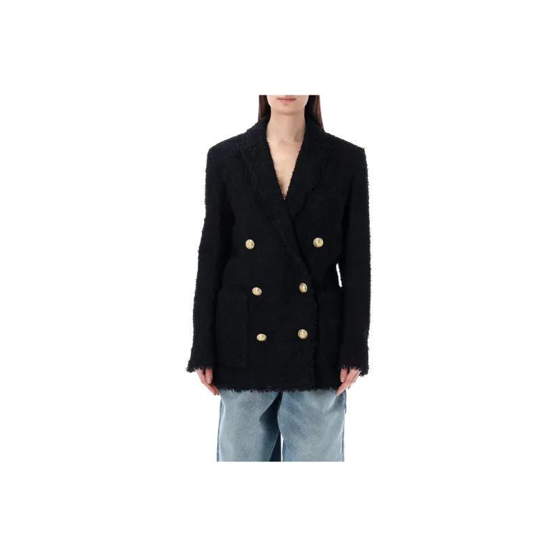 BALMAIN Oversized Double-breasted Tweed Blazer-0