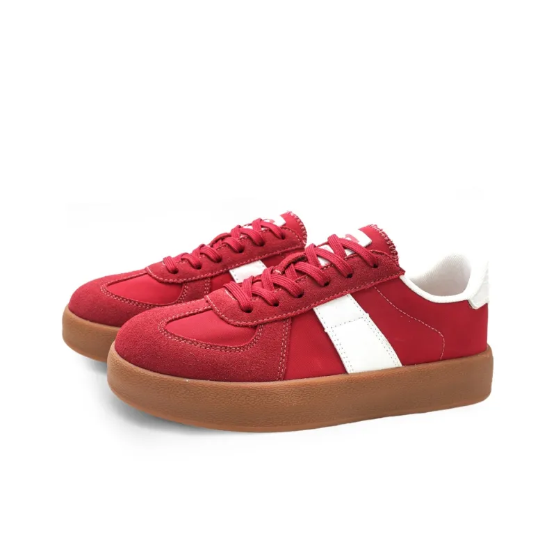 GLO BULL Abrasion Resistant Breathable Height Increasing Low Top Skateboard Shoes Women's Red White-2