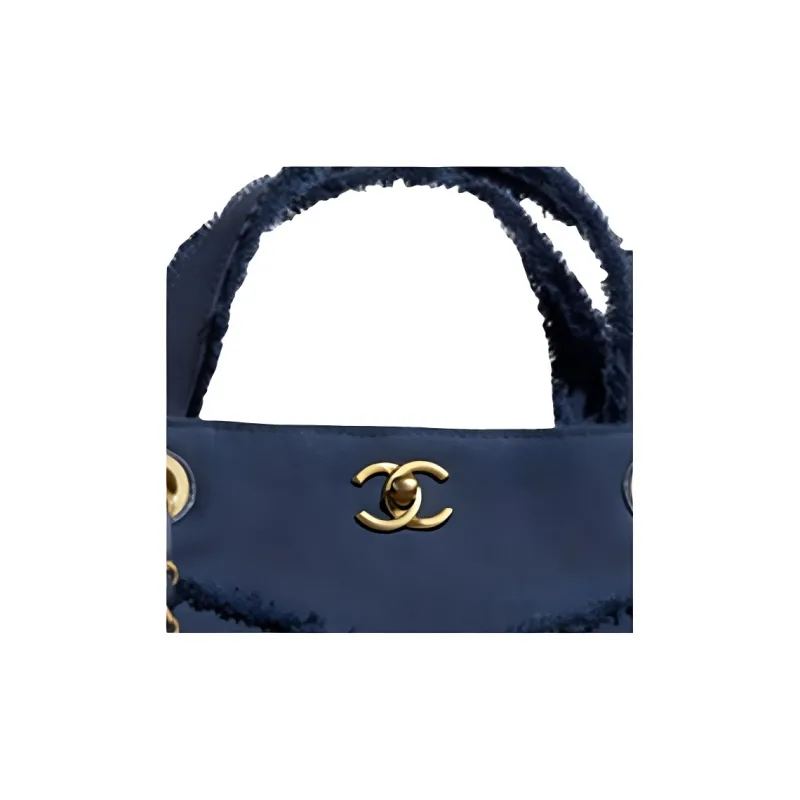CHANEL Denim Tote Shopping Bag Handbag Women's Marine Blue-2
