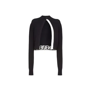 FENDI Logo Intarsia-Knit Crewneck Cardigan