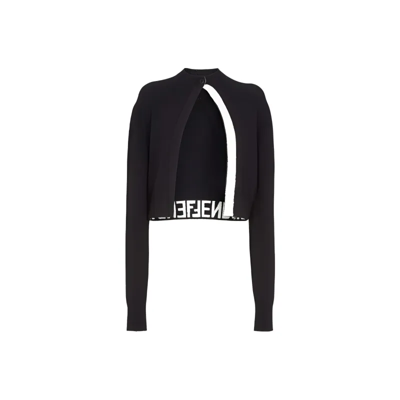 FENDI Logo Intarsia-Knit Crewneck Cardigan-0