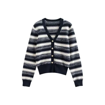 Initial Language Knitwear Women's Navy Blue White Stripes