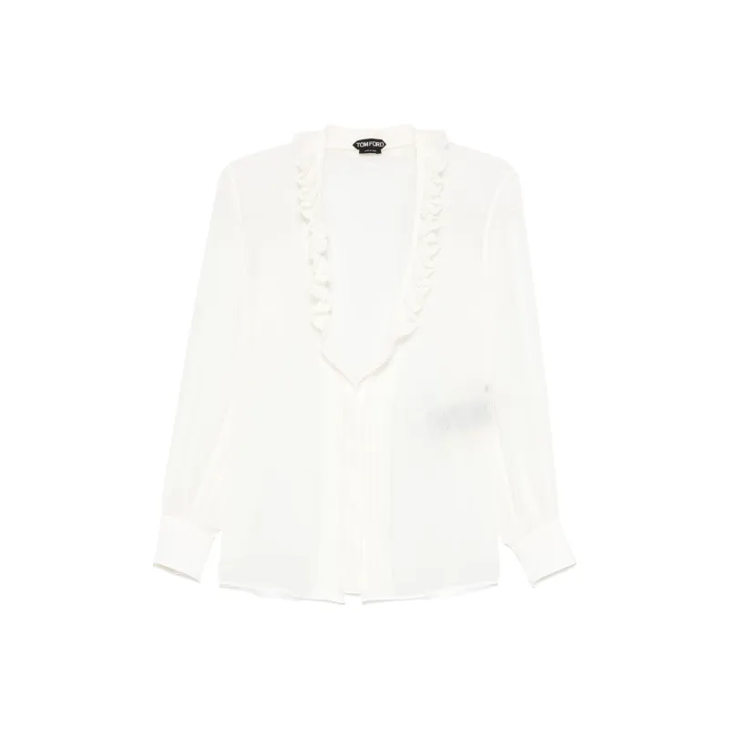 TOM FORD Ruffle Detailed V Neck Blouse-0