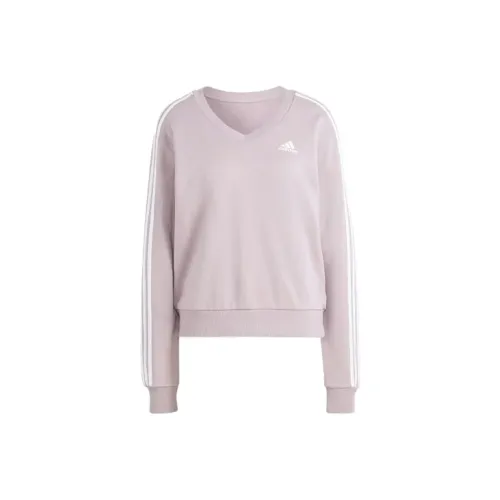 adidas Essentials Women's 3 Stripes V Neck Sweatshirt Purple