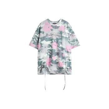 LALABOBO Drop Shoulder Sleeve T Shirt Women's Camouflage Color Blocking