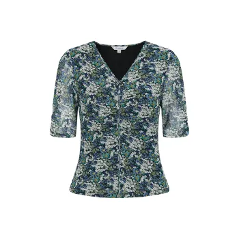 JZ. ANNAKRO Chiffon Shirt Women's Flower Grass Green