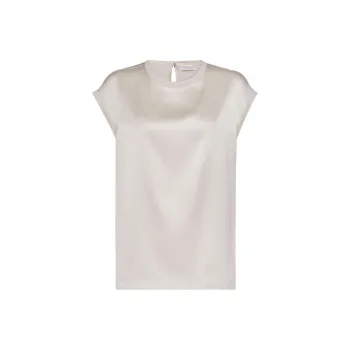Brunello Cucinelli Cap Sleeved Crewneck Satin Blouse