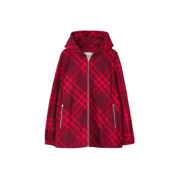 Burberry Check Pattern Hooded Jacket Cobalt Blue/White