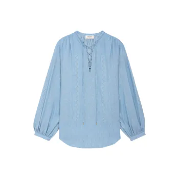 CELINE Embroidered Romy Blouse In Chambray Cotton