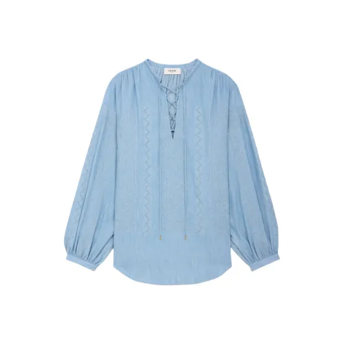 celine and Embroidered Romy Blouse In Chambray Cotton