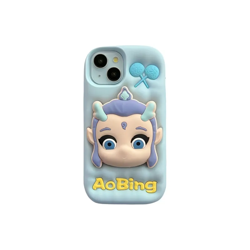 Beams Silicone Material Demon Child Ne Zha Ao Bing Phone Cases Compatibility IPhone16Pro/iPhone16/15/14/13 Cartoon-3