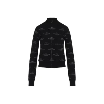 Balenciaga Allover Logo Zipped Knit Cardigan