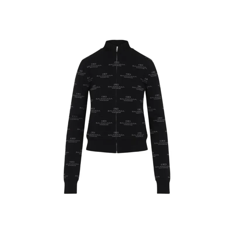 Balenciaga Allover Logo Zipped Knit Cardigan-0
