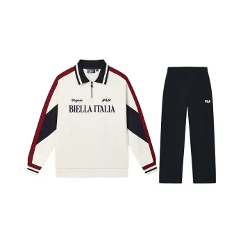FILA Casual Sportswear Men Clothing Sets Fresh Milk White Polo Shirt+Jet Black Pants