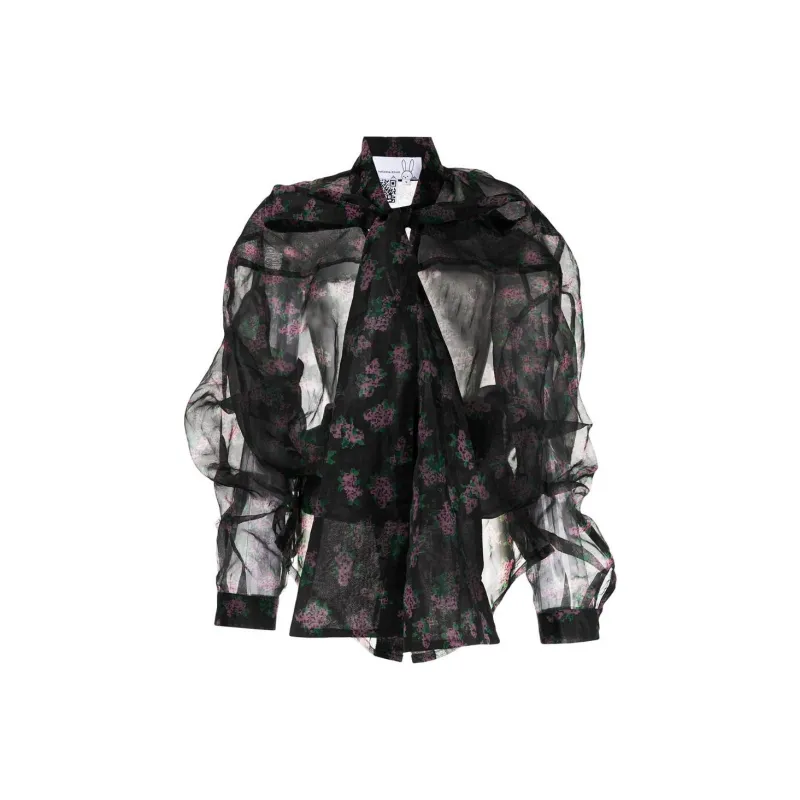 NATASHA ZINKO Pixel Flower Deconstructed Sheer Shirt-0
