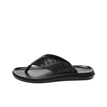 Dunnu Rubber Sole Leather Patchwork Quiet Flip Flops Men's Black Plaid