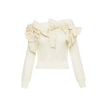 Oscar De La Renta Bow embellished Pointelle knit Jumper