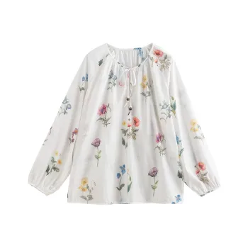 Initial Language Shirt Women's White Base Green Gentian