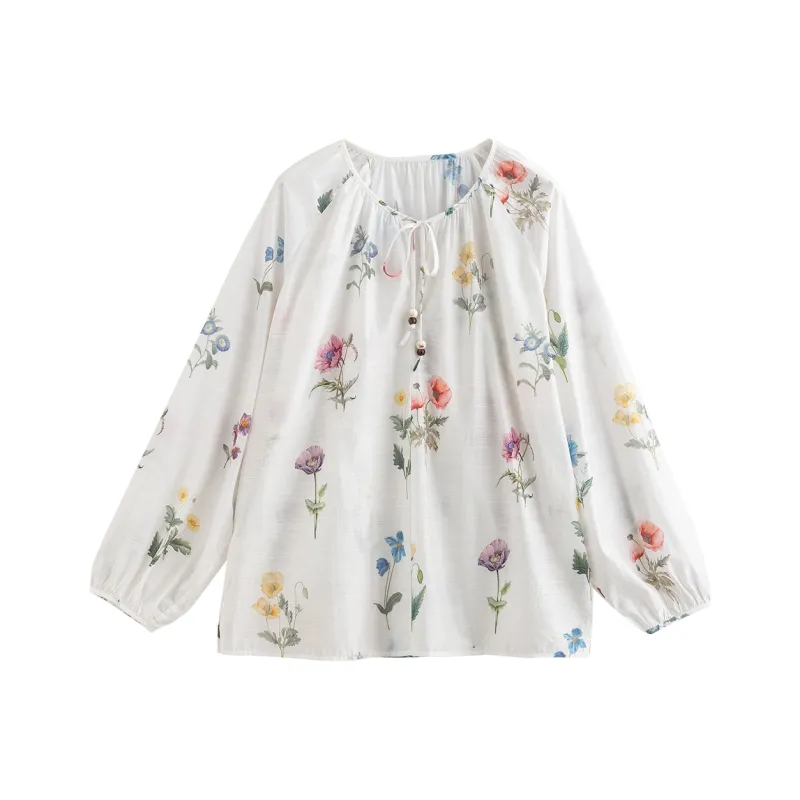 Initial Language Shirt Women's White Base Green Gentian-0
