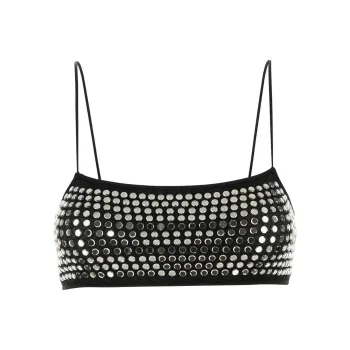 Oséree Embellished Spaghetti Straps Cropped Top