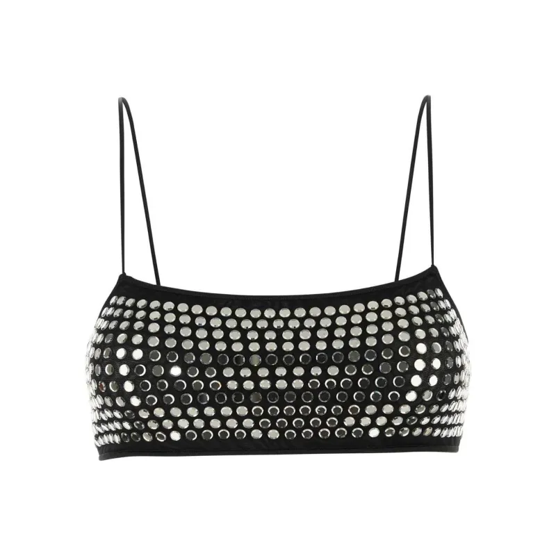 Oséree Embellished Spaghetti Straps Cropped Top-0