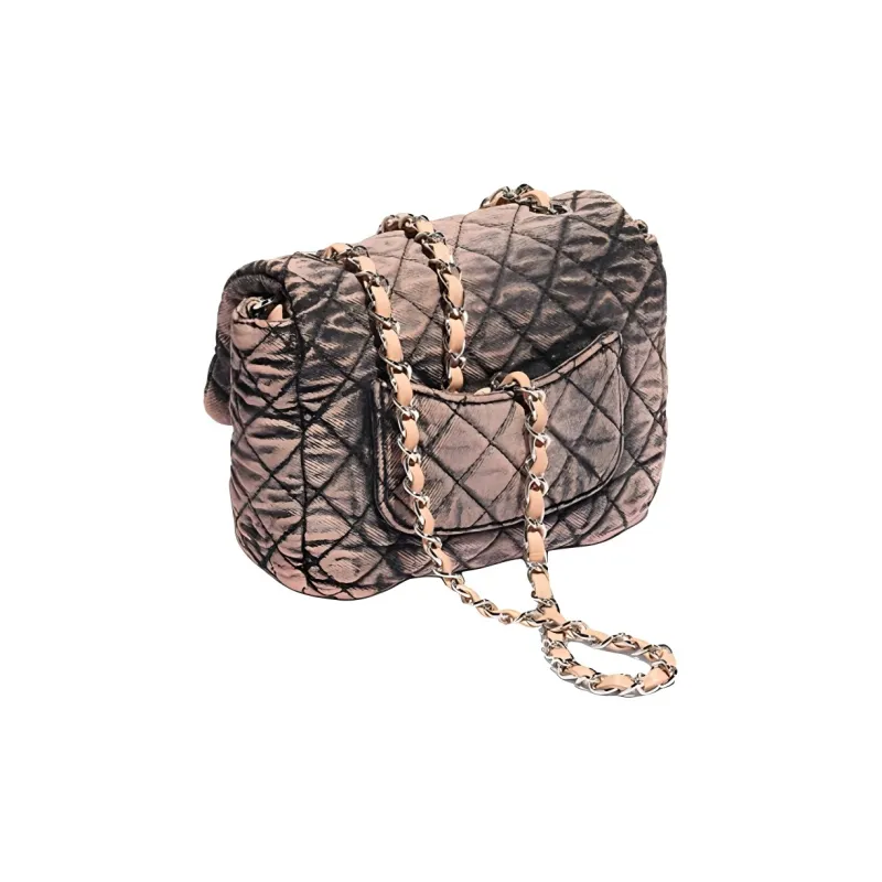 CHANEL Denim, Metal One Shoulder Handbag, Crossbody Bag Women's Pink Black-2