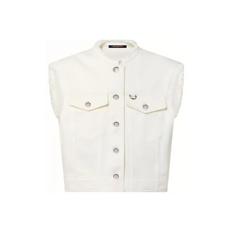LOUIS VUITTON Frayed Hem Sleeveless Denim Jacket-0