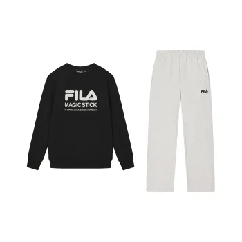 FILA Casual Sportswear Men Clothing Sets Jet Black Sweatshirt+Moonlit Heather Gray Pants