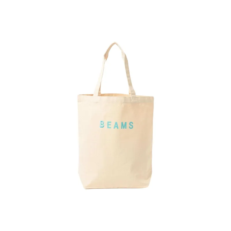 Beams Cotton Tote Bag, Shopping Bag, Shoulder Bag, Handbag Men's White & Green-0