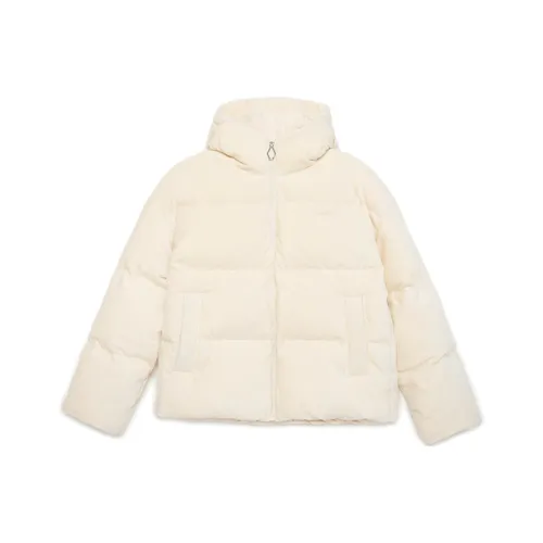 Palladium Solid Color Stand Collar Fleece-Lined Down Jacket Women's White Sand