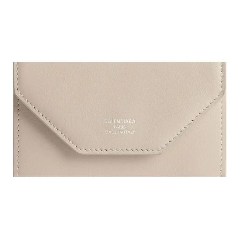 Balenciaga Smooth Calf Leather Wallet Mini Women's Beige-4