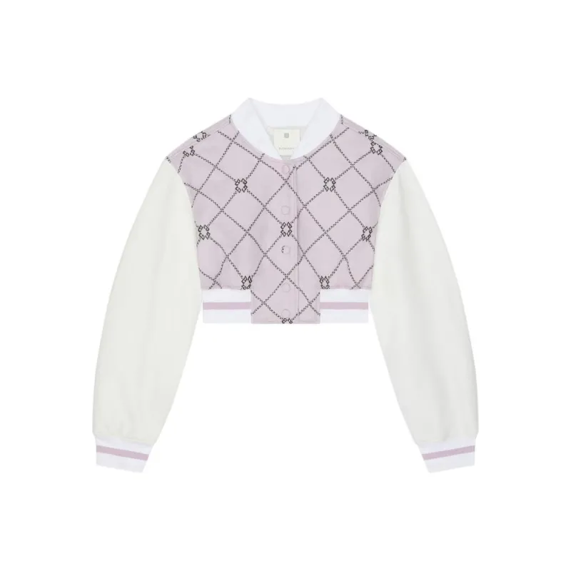 Givenchy Cropped Checked Varsity Jacket 'Grey/Pink'-0