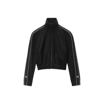 Alexander Wang Cropped Logo Webbing Tape Track Jacket Black