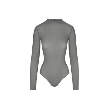 SKIMS MILKY SHEER MOCK NECK LONG SLEEVE BODYSUIT Bodysuits Women's GUNMETAL/Bronze