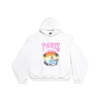 Balenciaga Paris Tropical Round Hoodie 'White/Pink'