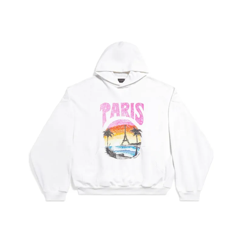 Balenciaga Paris Tropical Round Hoodie 'White/Pink'-0