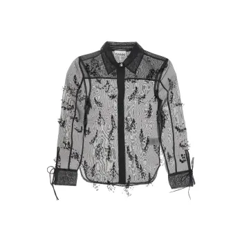 GANNI Semi Sheer Fringed Long Sleeved Shirt