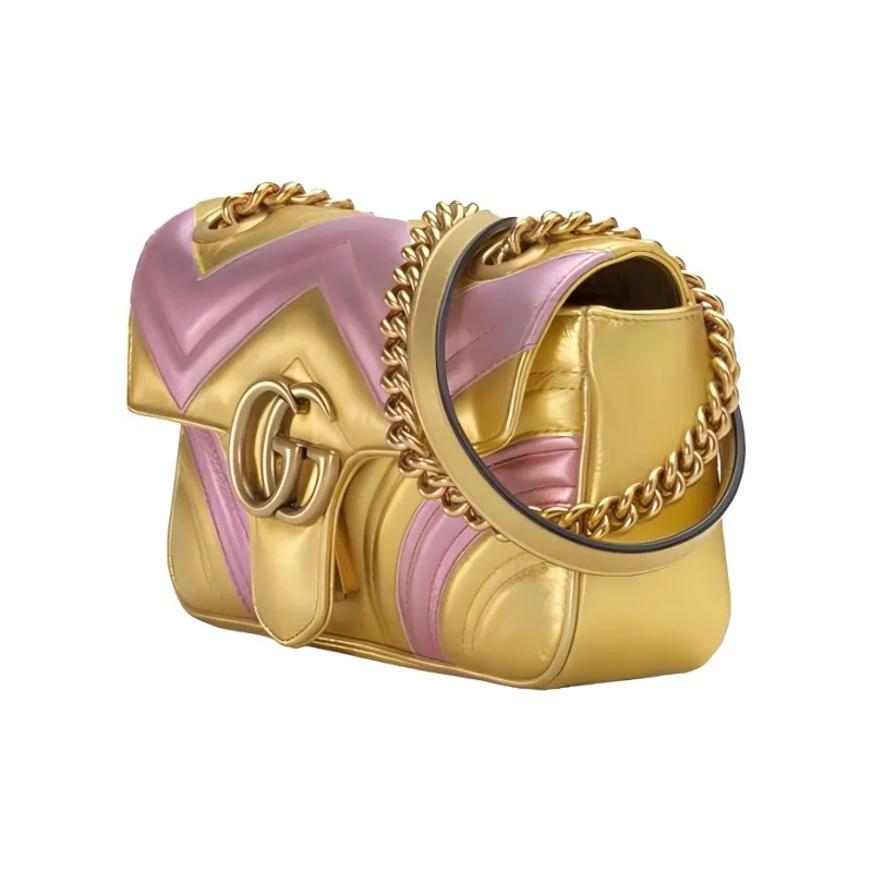 GUCCI GG Marmont Leather Shoulder Bag, Crossbody Bag Regular Women's Gold/Pink-1