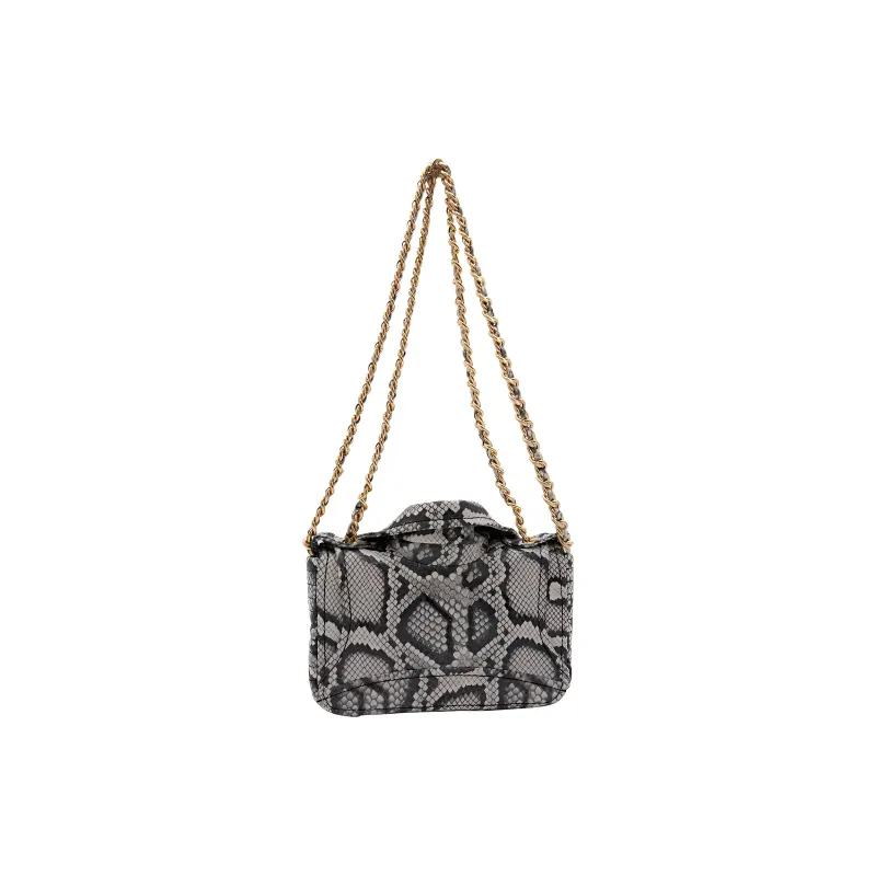 MOSCHINO Cow Leather Crossbody Bag Women's Gray & Black-2
