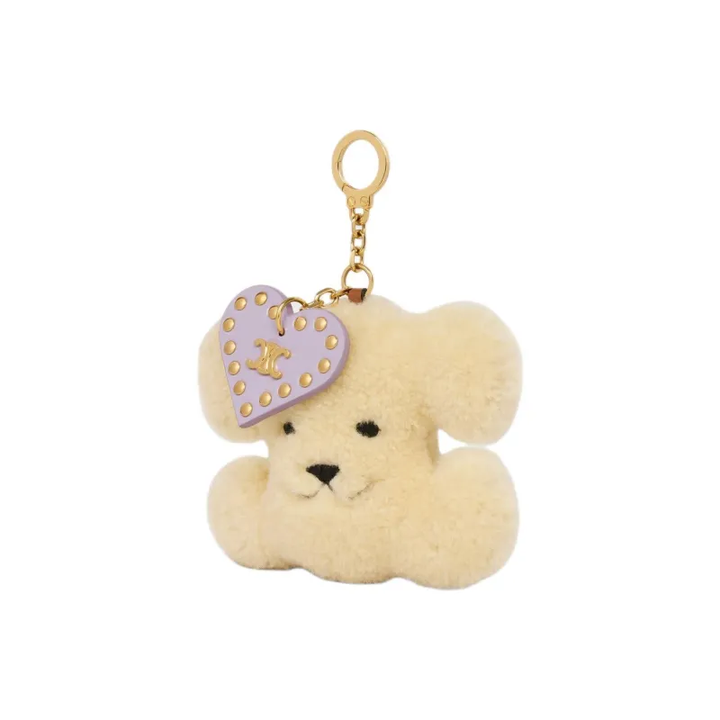 CELINE Triomphe Shearling With Calfskin Bag Charm Bag Merch Women's Natural Colors & Violet-1