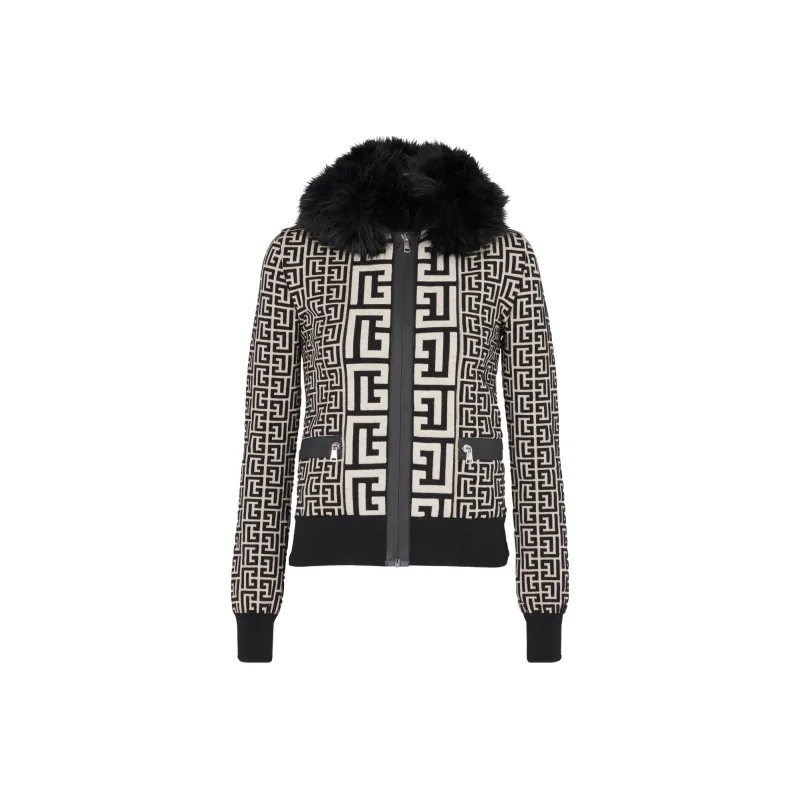 BALMAIN Faux Fur Collar Monogram Jacket-0