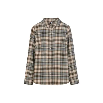 Lucybaily Shirt Women's Coffee Gray Plaid