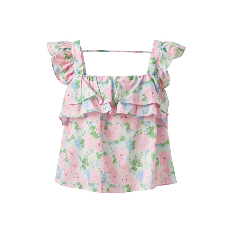 3COLOUR Chiffon Shirt Women's Cherry Blossom Pink Floral-0