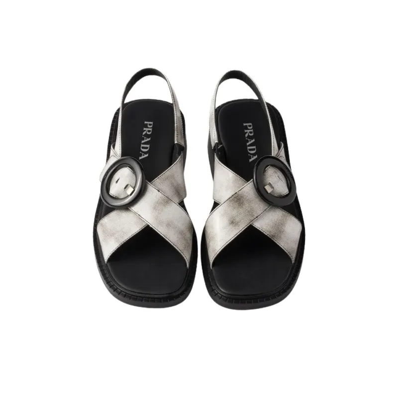 PRADA One Strap Sandals 3.5cm Women's White Gray-4
