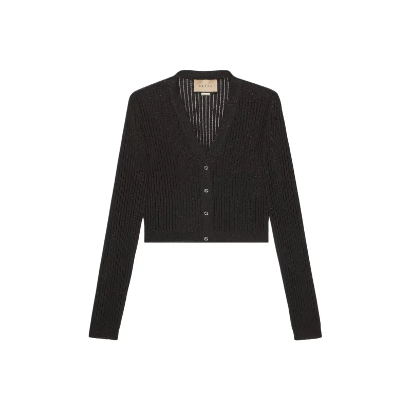 GUCCI Metallic-Threading Cropped Cardigan-0