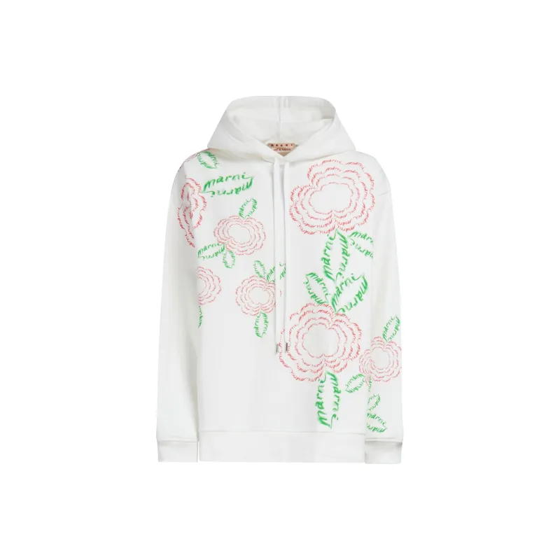 MARNI Rose-print Cotton Hoodie-0