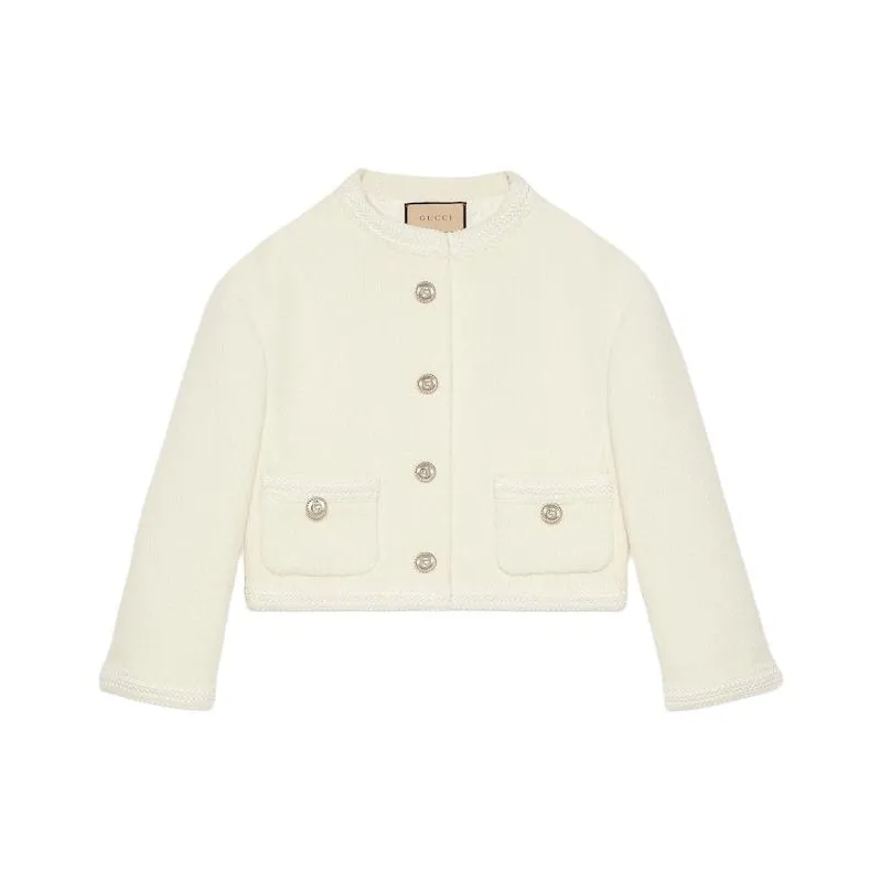 GUCCI Button Up Cropped Tweed Blazer-0