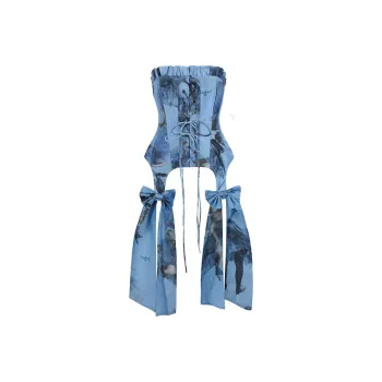 Selkie Collection Strapless Top Women's DEGAS BLUE With Blue Background And Degas Dance, Girlish Outline Print