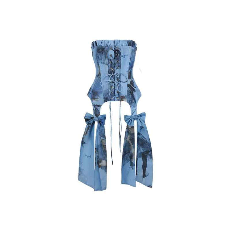 Selkie Collection Strapless Top Women's DEGAS BLUE With Blue Background And Degas Dance, Girlish Outline Print-0