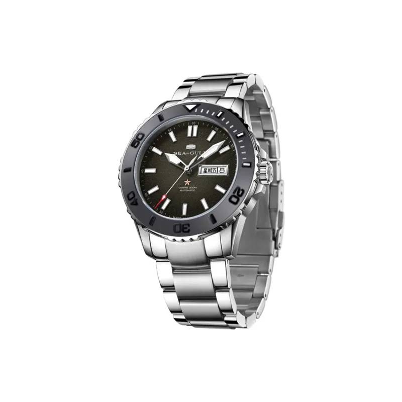 Sea Gull Ocean Mechanical Movement Steel Strap Watch Men's Watches Black Dial-2